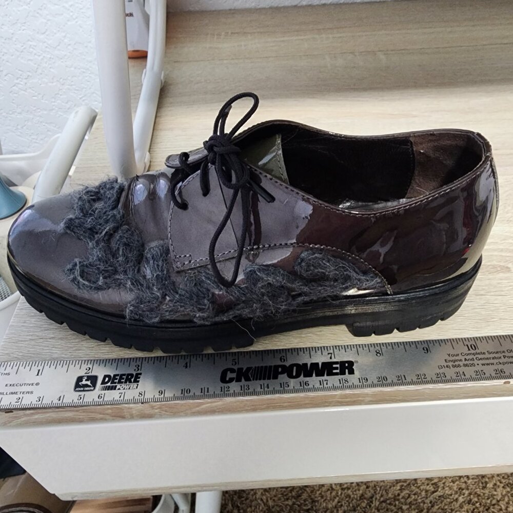 AGL Women's Oxfords Lace-Up Chunky Black Sole 6.5 Metallic Shiny Goth Witchy - Picture 9 of 11